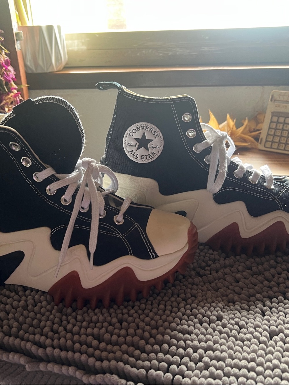 Converse Black & White Brown Wave-Soled High-Top Sneakers